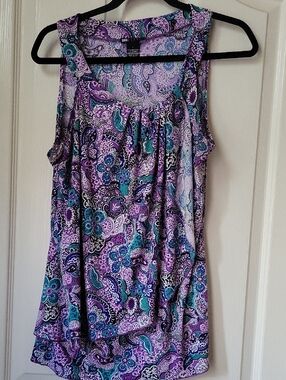 Carole Little Purple & Teal Paisley Tank Top